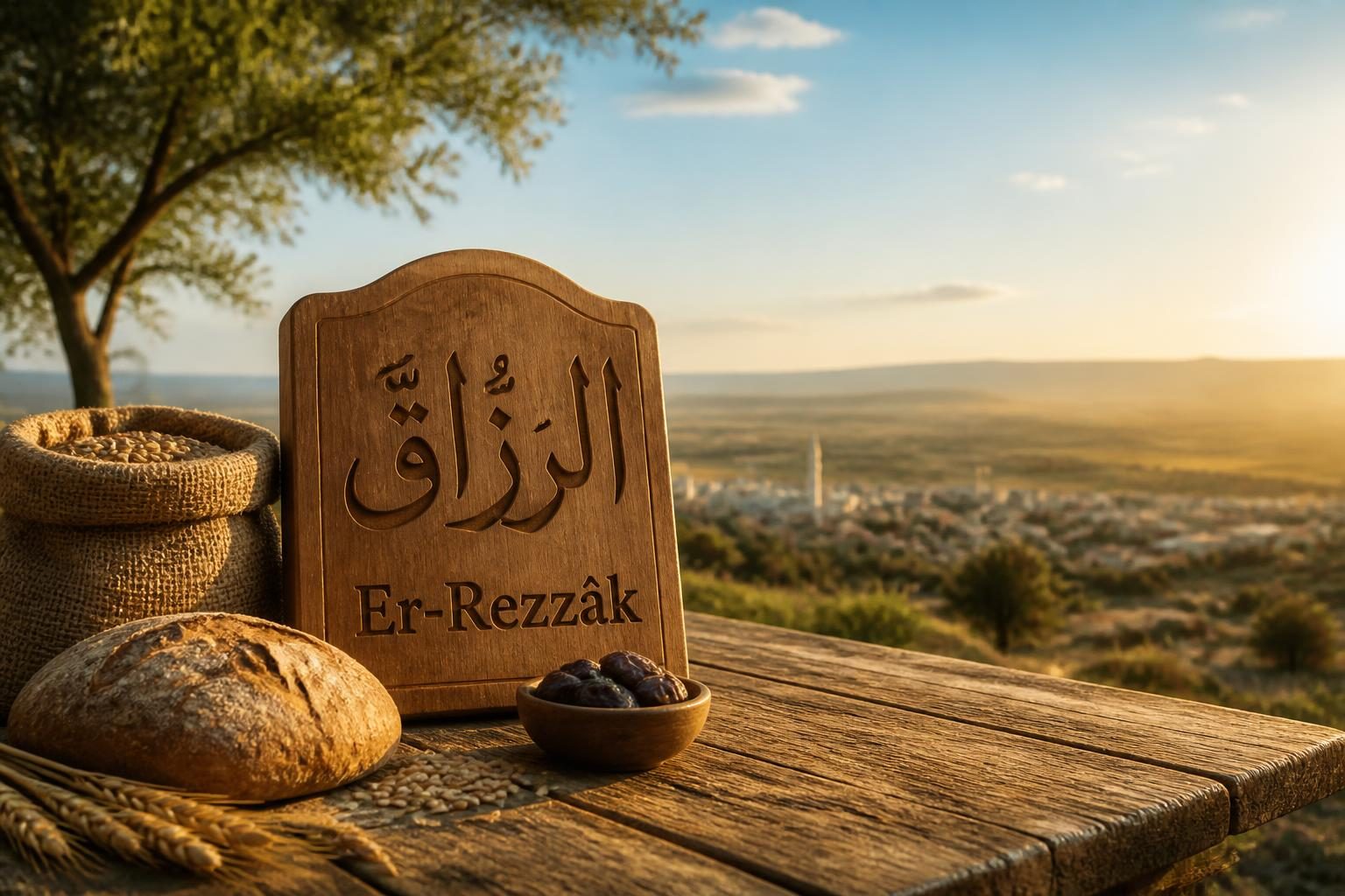 Er-Rezzâk isminin anlamını çağrıştıran sade sofrada ekmek ve nimetler