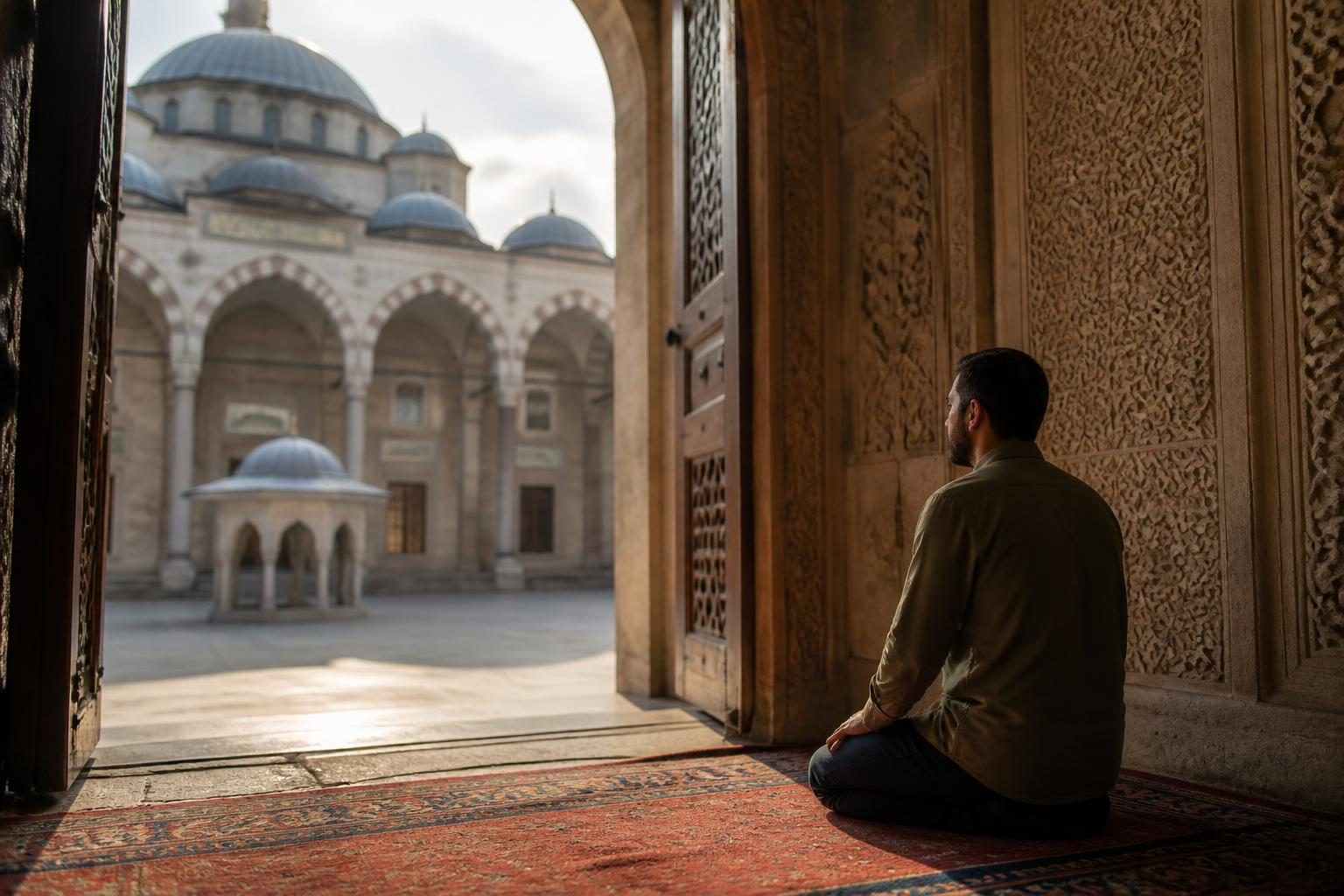 Öfkelenme hadisi anlamı üzerine düşünen ve tartışmada sakin kalmaya çalışan bir adam